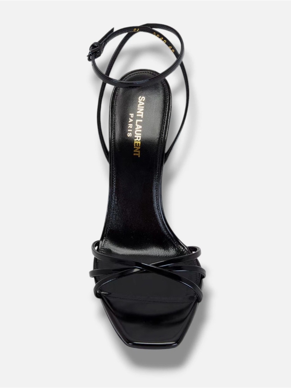 Saint Laurent Black Patent Leather Logo-Heel Strappy Sandal - Picture 3 of 4